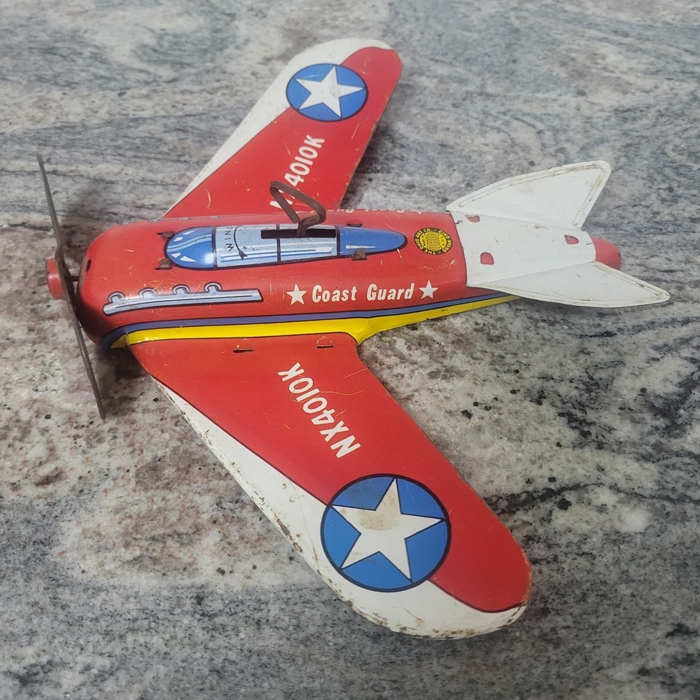 Vintage Ohio Art Coast Guard Tin Litho Toy Plane 1940s -1950s